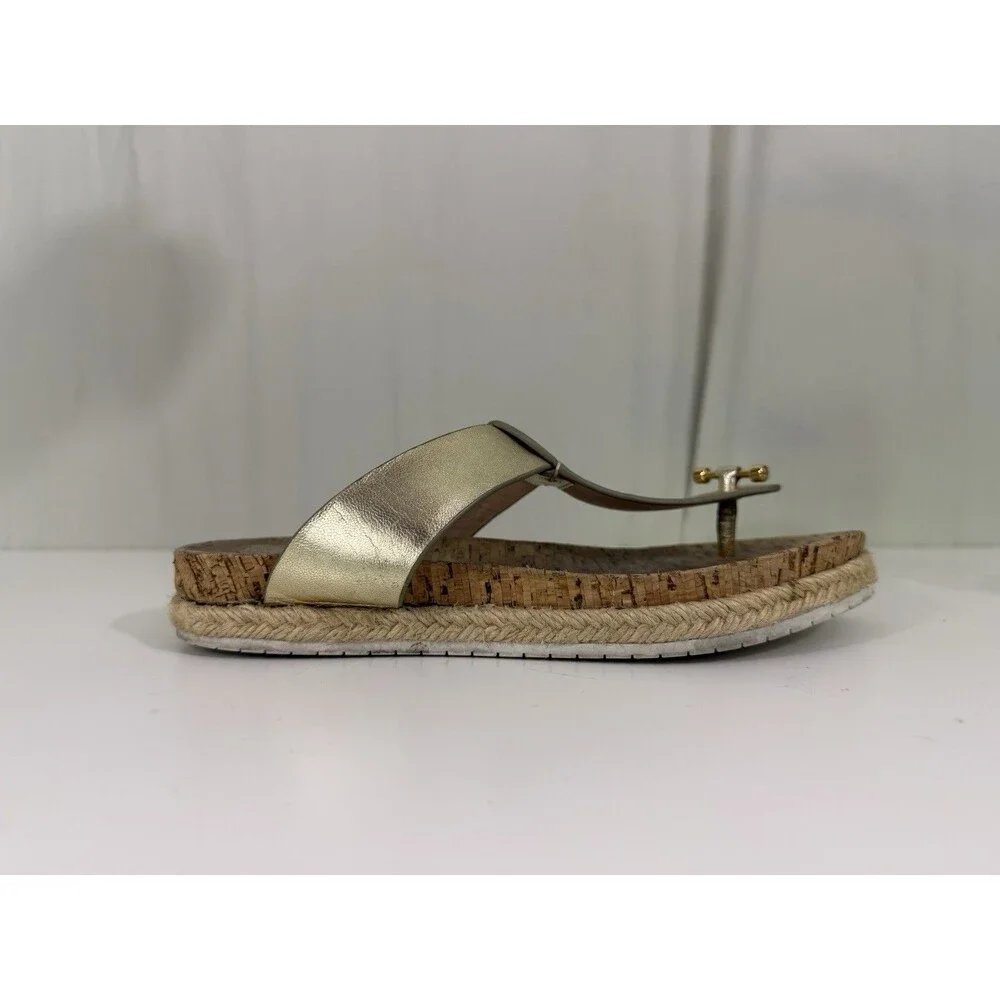 Tory Burch Metallic Gold Cork Thong Sandals Espadrille Jute Wrap Sz 7 Resortwear